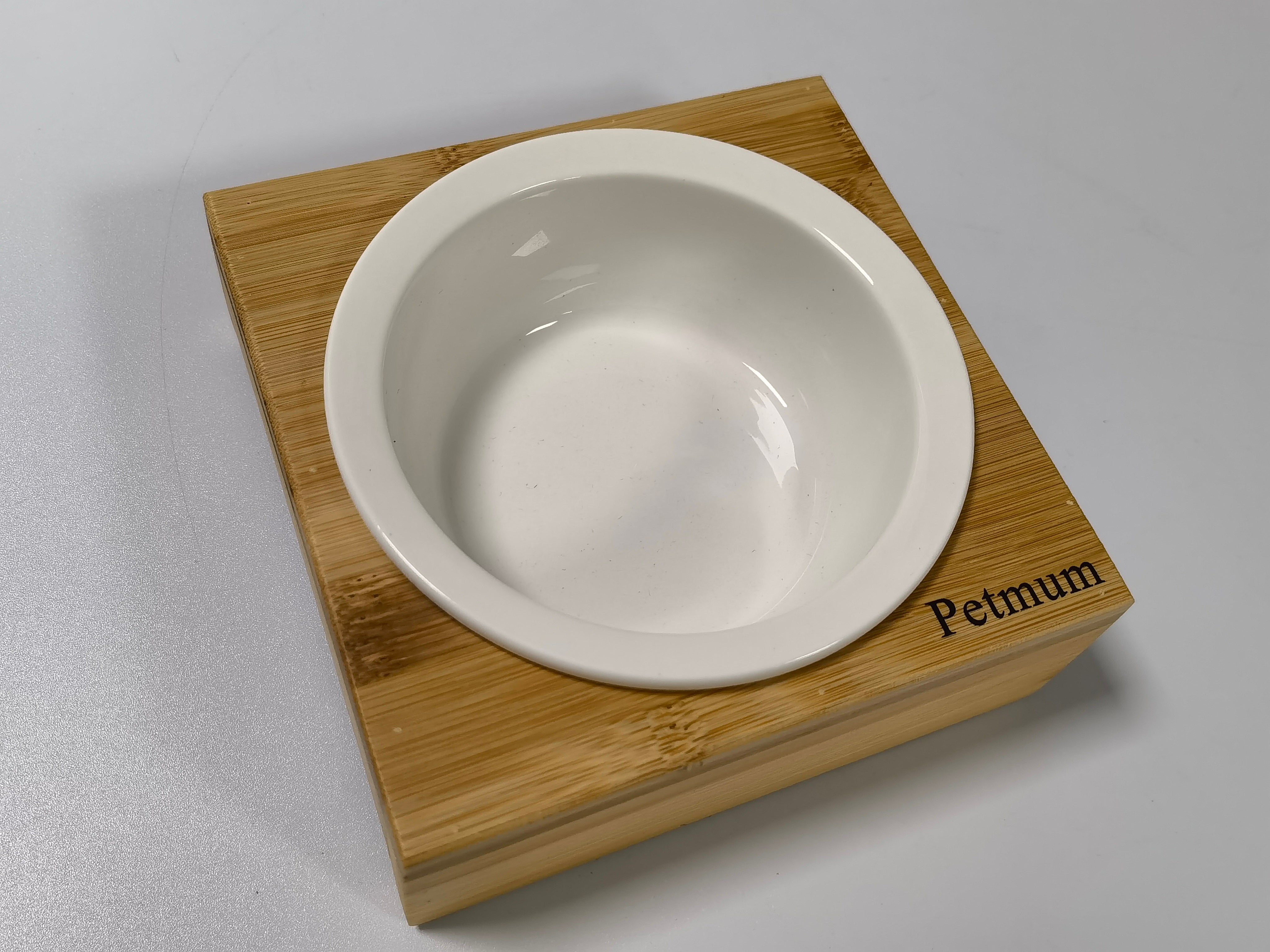 PETMUM Bamboo wood hollow ceramic cat bowl