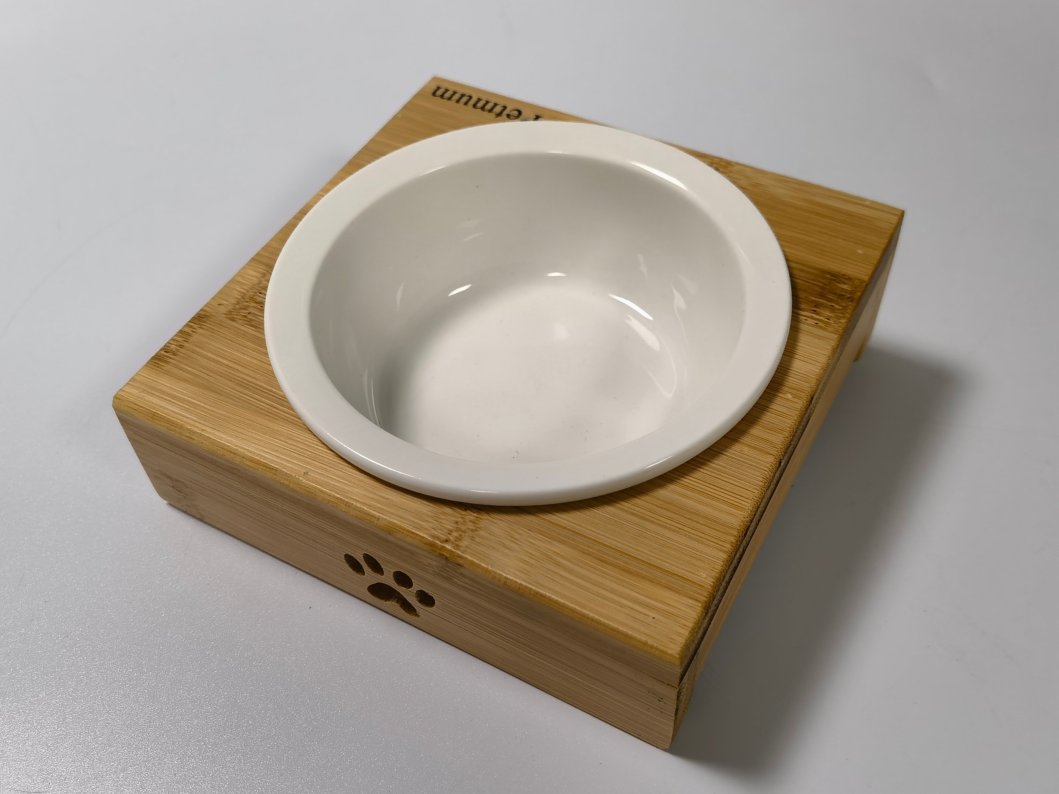 PETMUM Bamboo wood hollow ceramic cat bowl