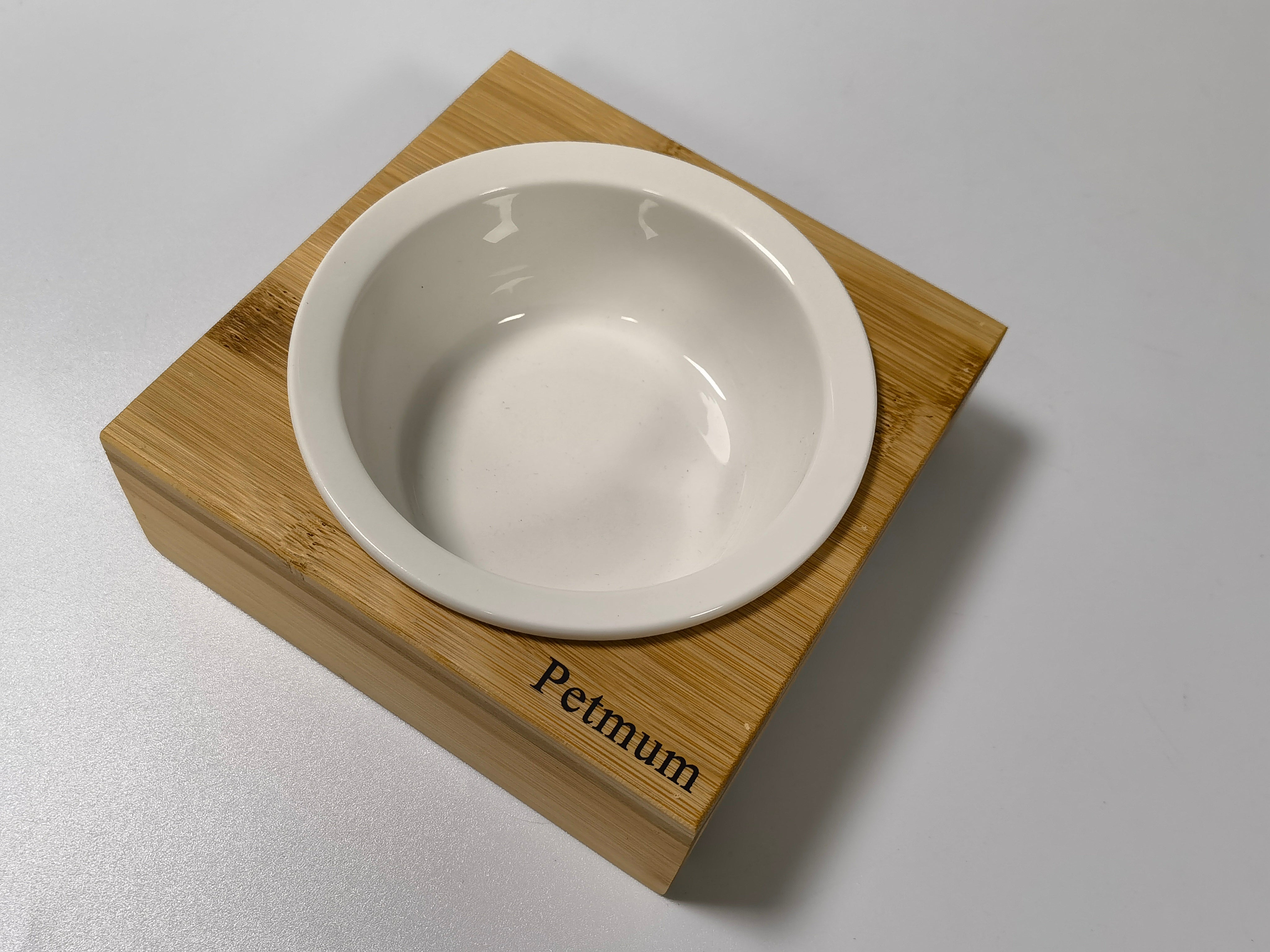 PETMUM Bamboo wood hollow ceramic cat bowl